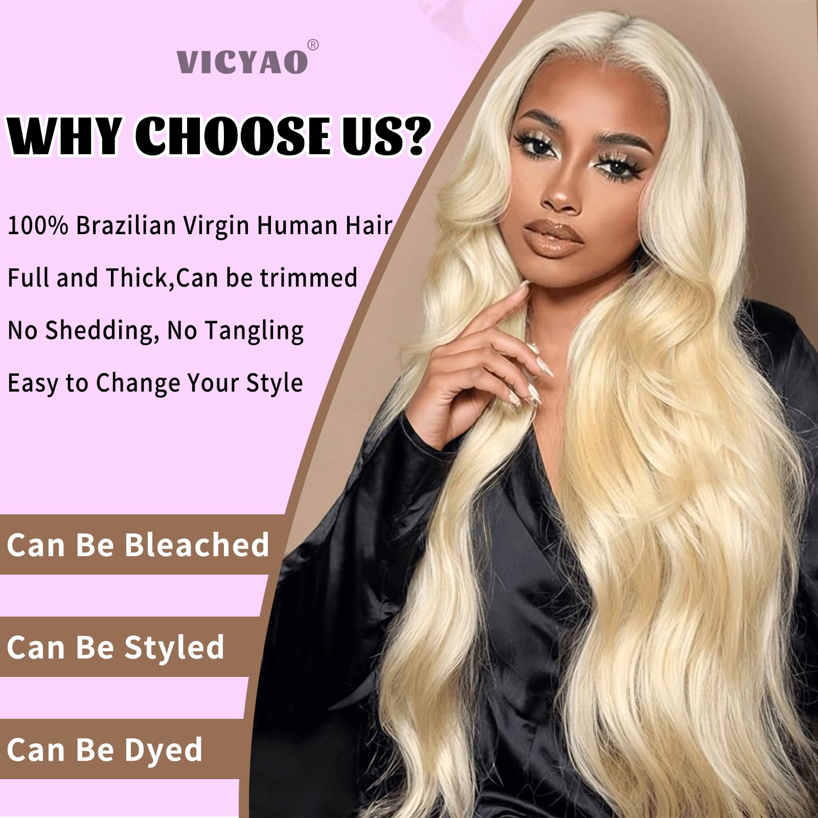 Close up view of the 12A grade Brazilian virgin hair weave texture and secure machine weft.