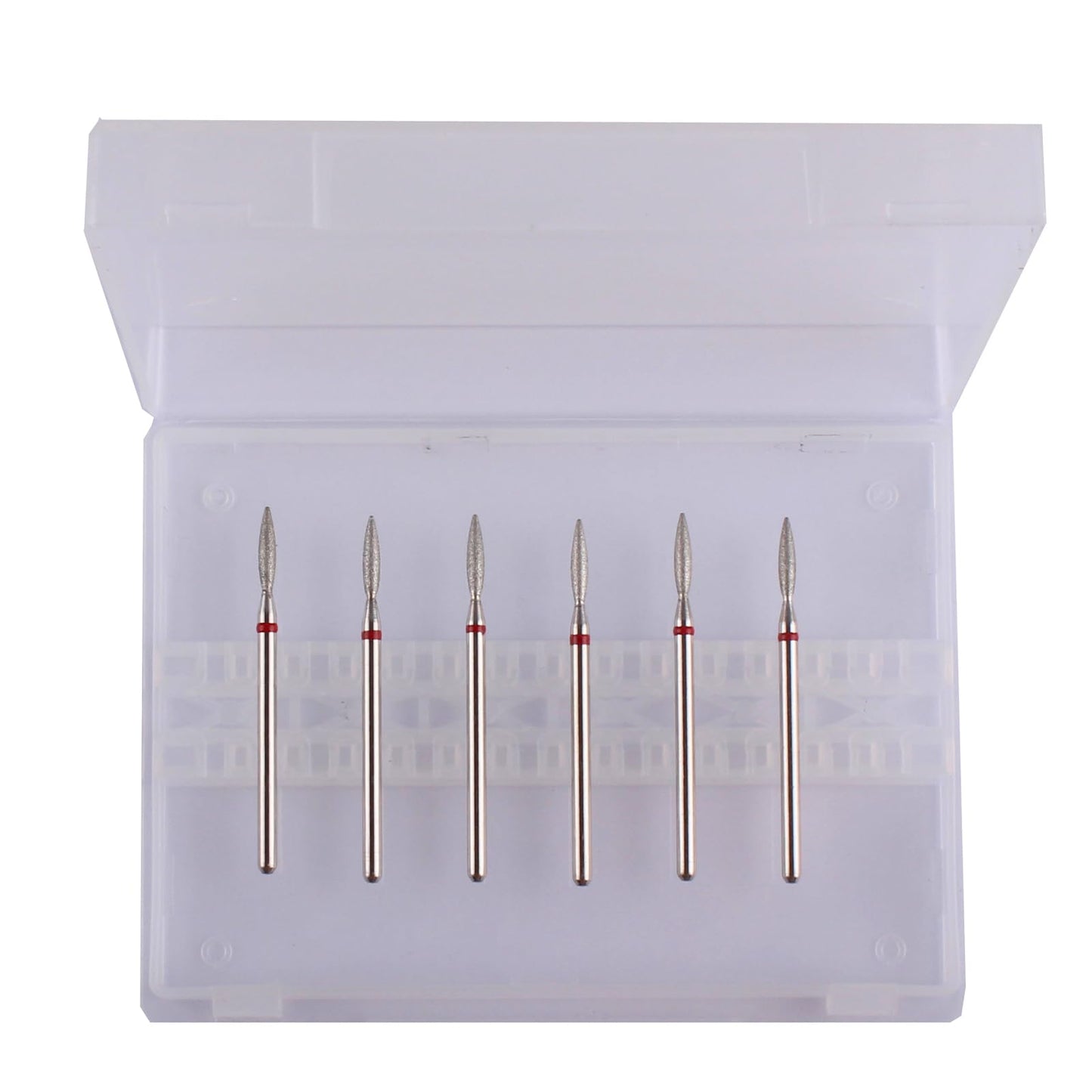 MZCMSL professional diamond bits for Russian manicure arranged neatly showing the flame shape silhouette.