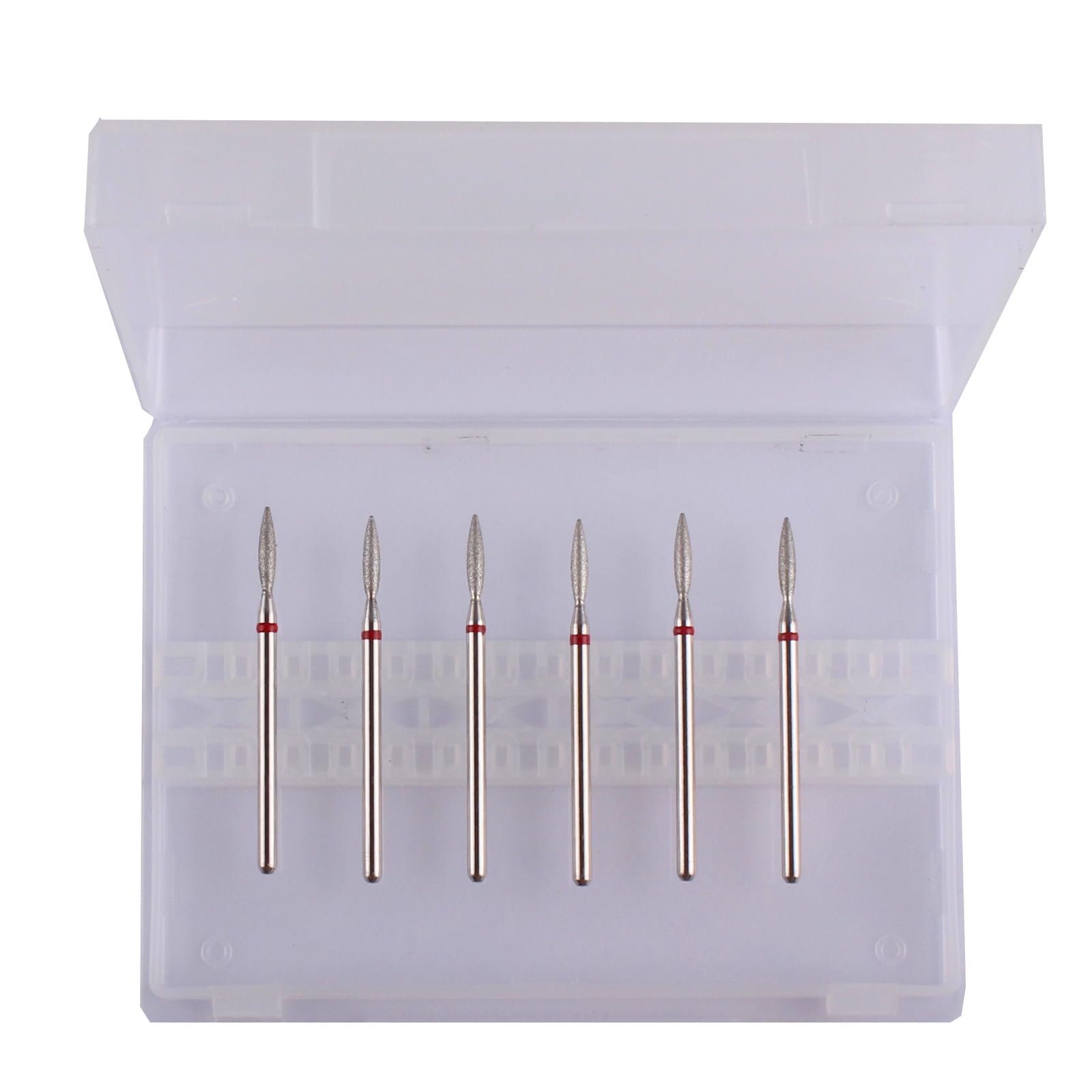 MZCMSL professional diamond bits for Russian manicure arranged neatly showing the flame shape silhouette.