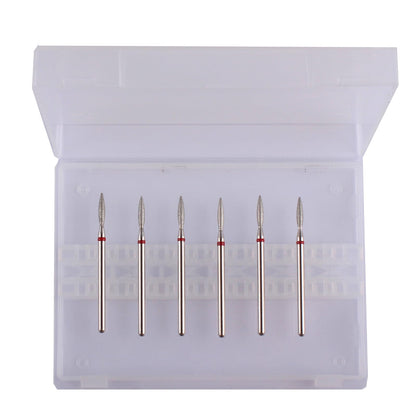 MZCMSL professional diamond bits for Russian manicure arranged neatly showing the flame shape silhouette.