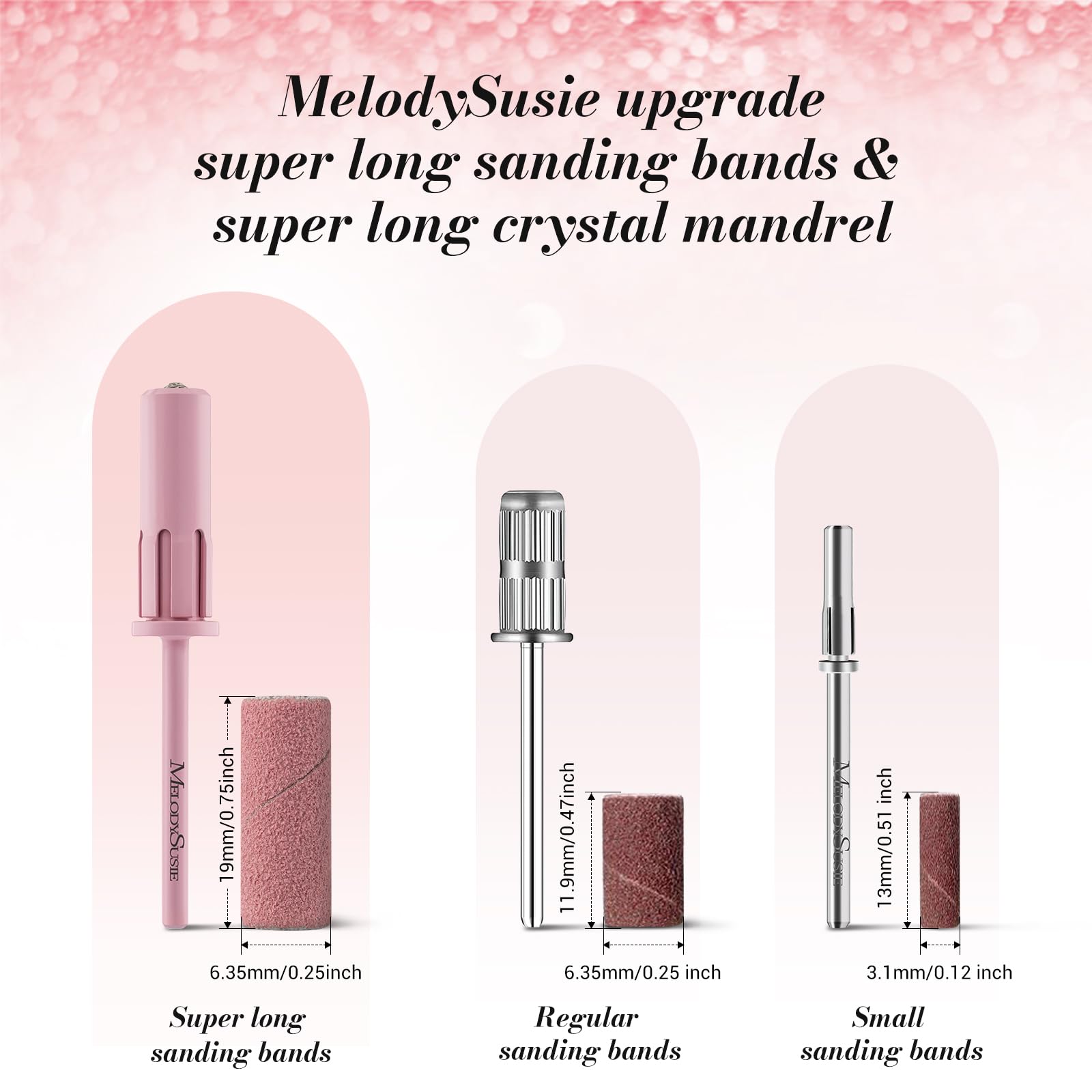 Professional gel manicure application using the fine grit sanding band to smooth out imperfections.