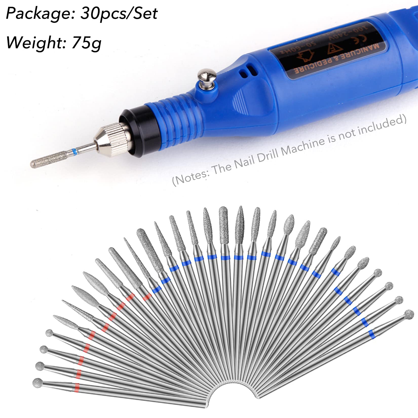 Close up of diamond and tungsten steel nail drill bits