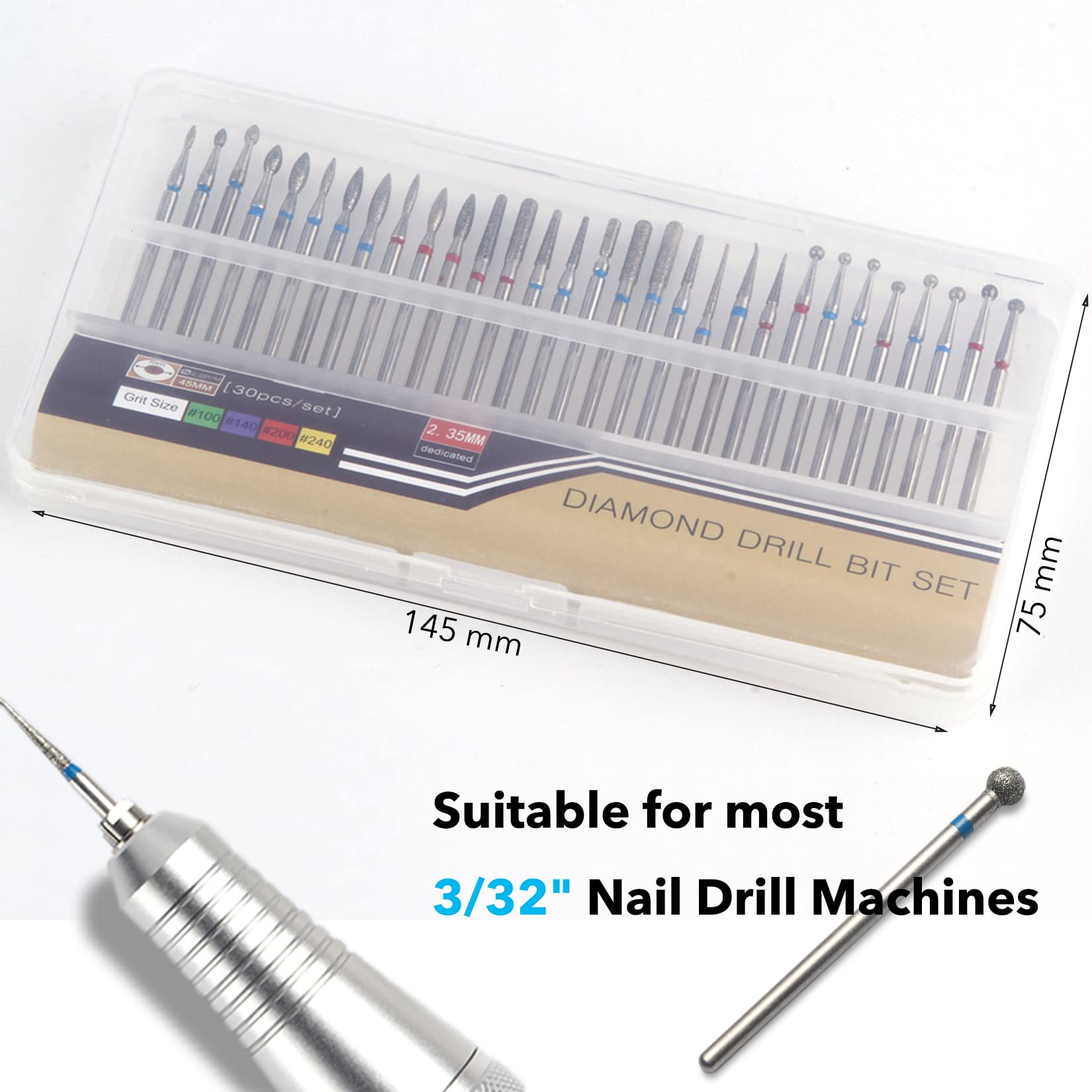 Different shapes of Merysan 30-piece nail drill bit set