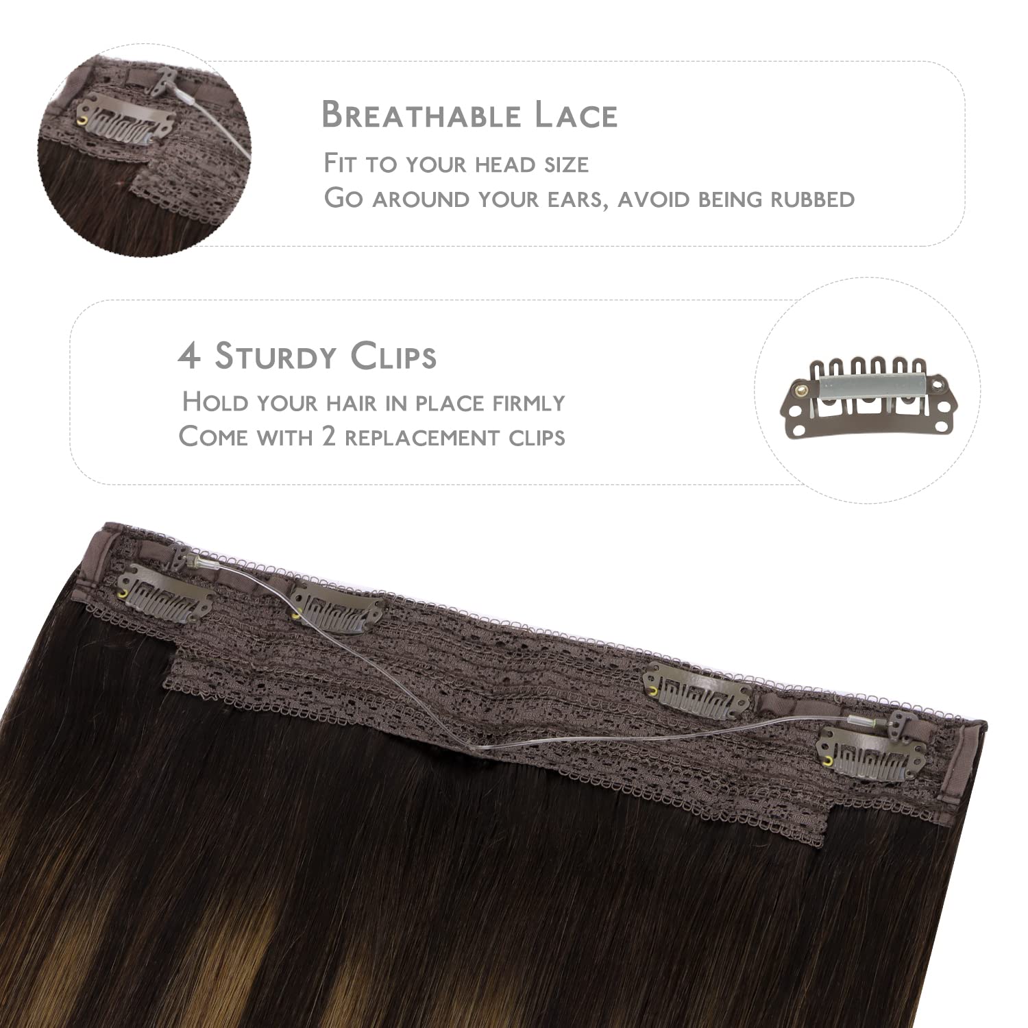 Wennalife 14 inch hair extensions displaying the balayage dark brown to chestnut brown gradient color