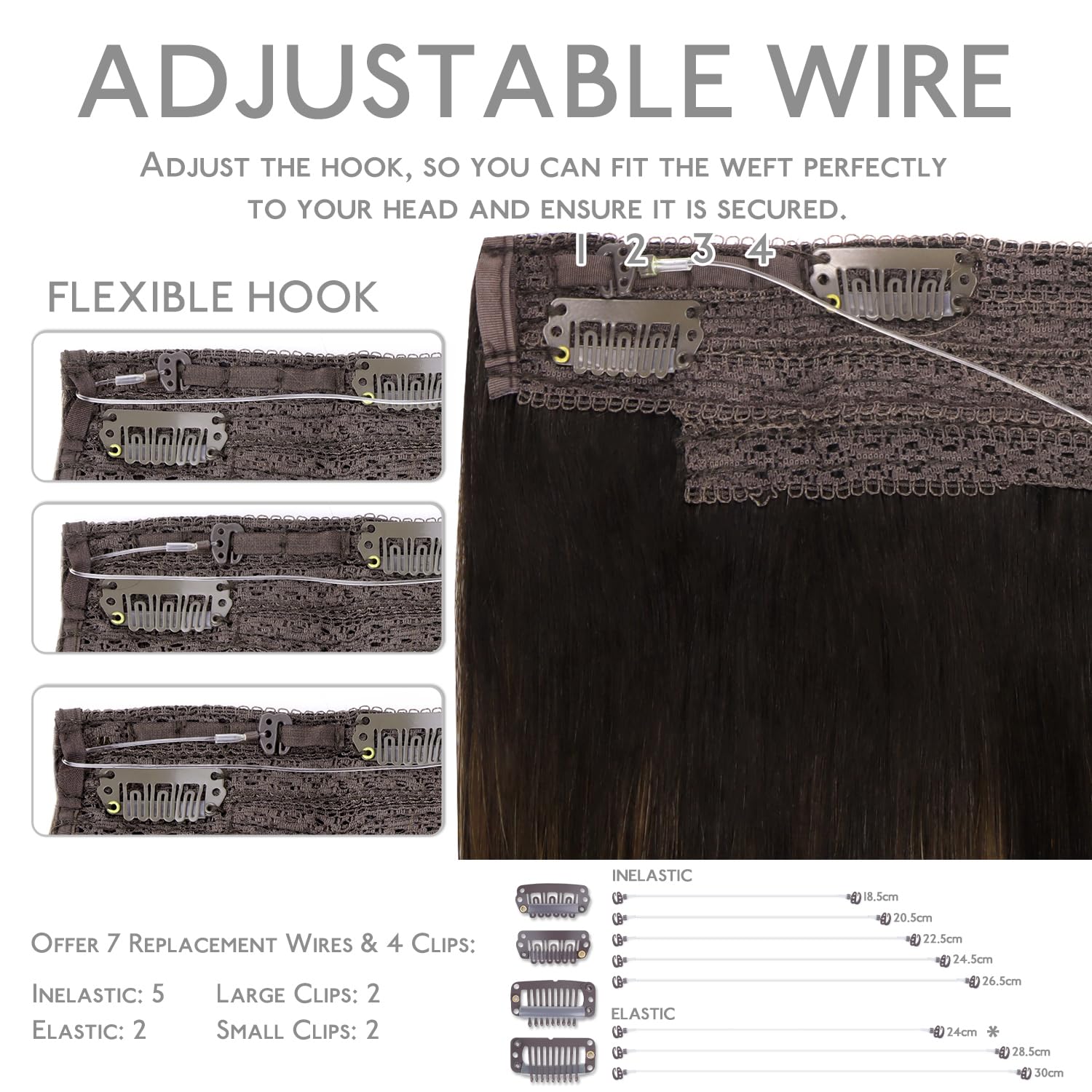 Wennalife remy hair extensions demonstrating how the secure clips attach to the lace backing