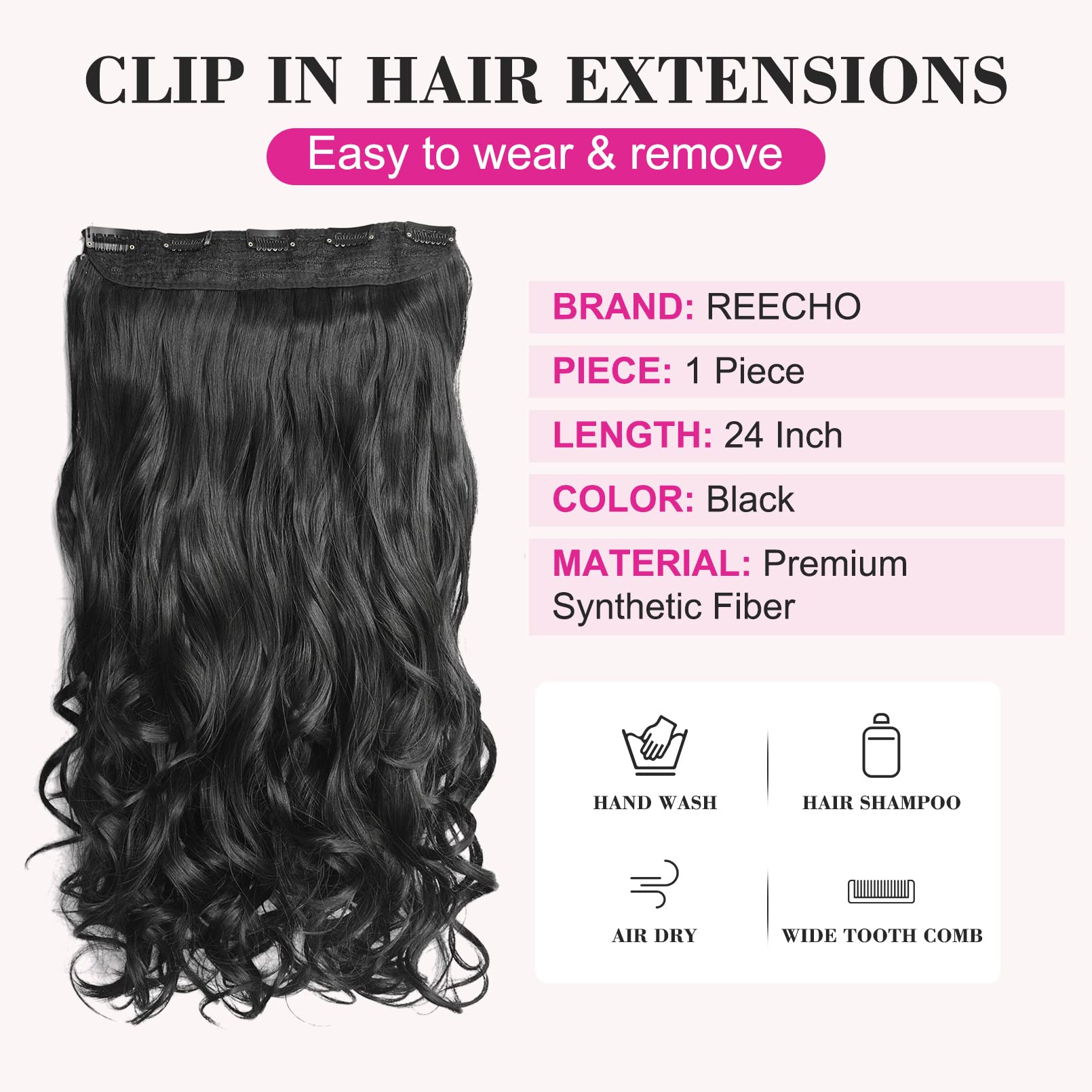 Five clip attachment system on the REECHO synthetic hairpiece for secure fit