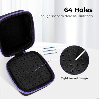 Open view of Lavinda sixty four hole nail bit container revealing high density foam interior slots