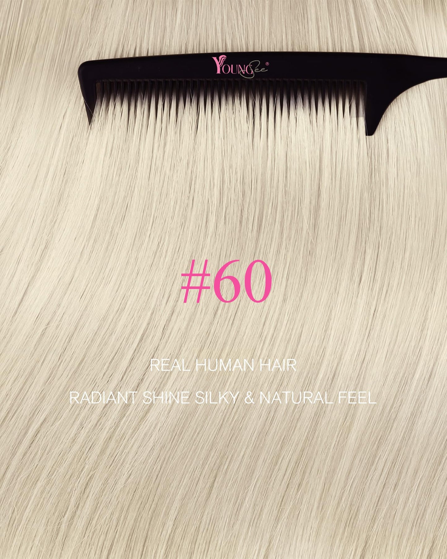 YoungSee Remy human hair tape extensions in platinum blonde shade number 60.