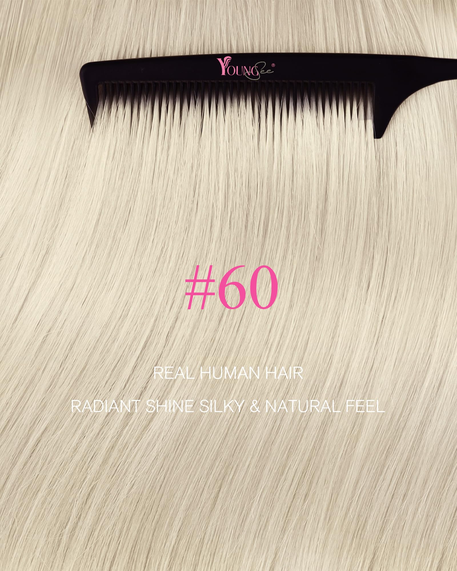 YoungSee Remy human hair tape extensions in platinum blonde shade number 60.