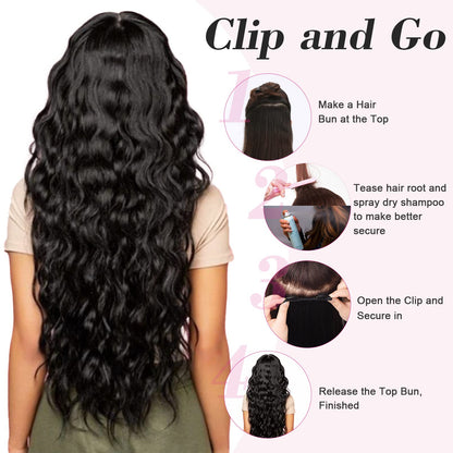 Side angle view of a woman wearing REECHO three-quarter full head hair extensions