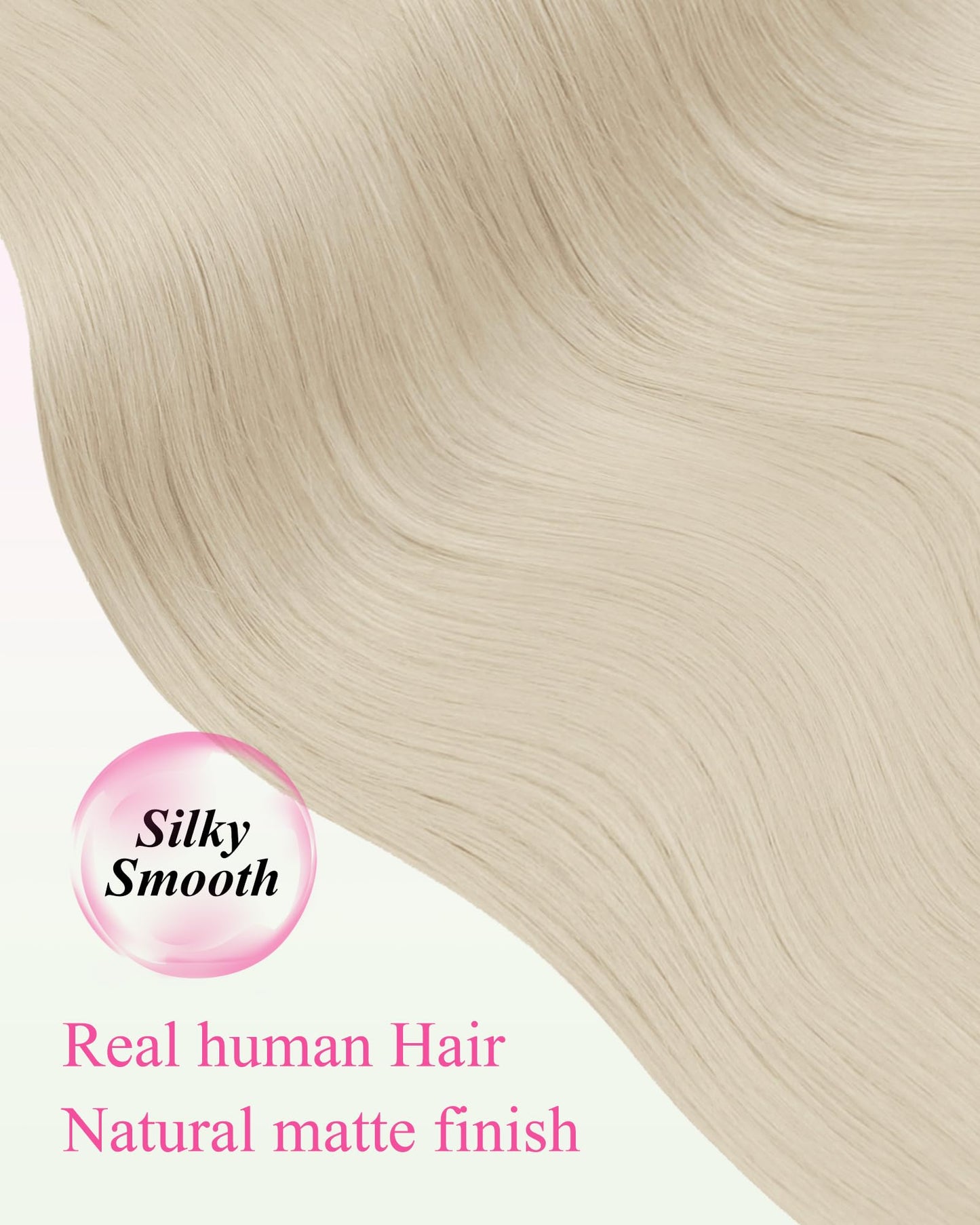 Twenty pieces of fifty grams straight platinum blonde human hair extensions spread out.