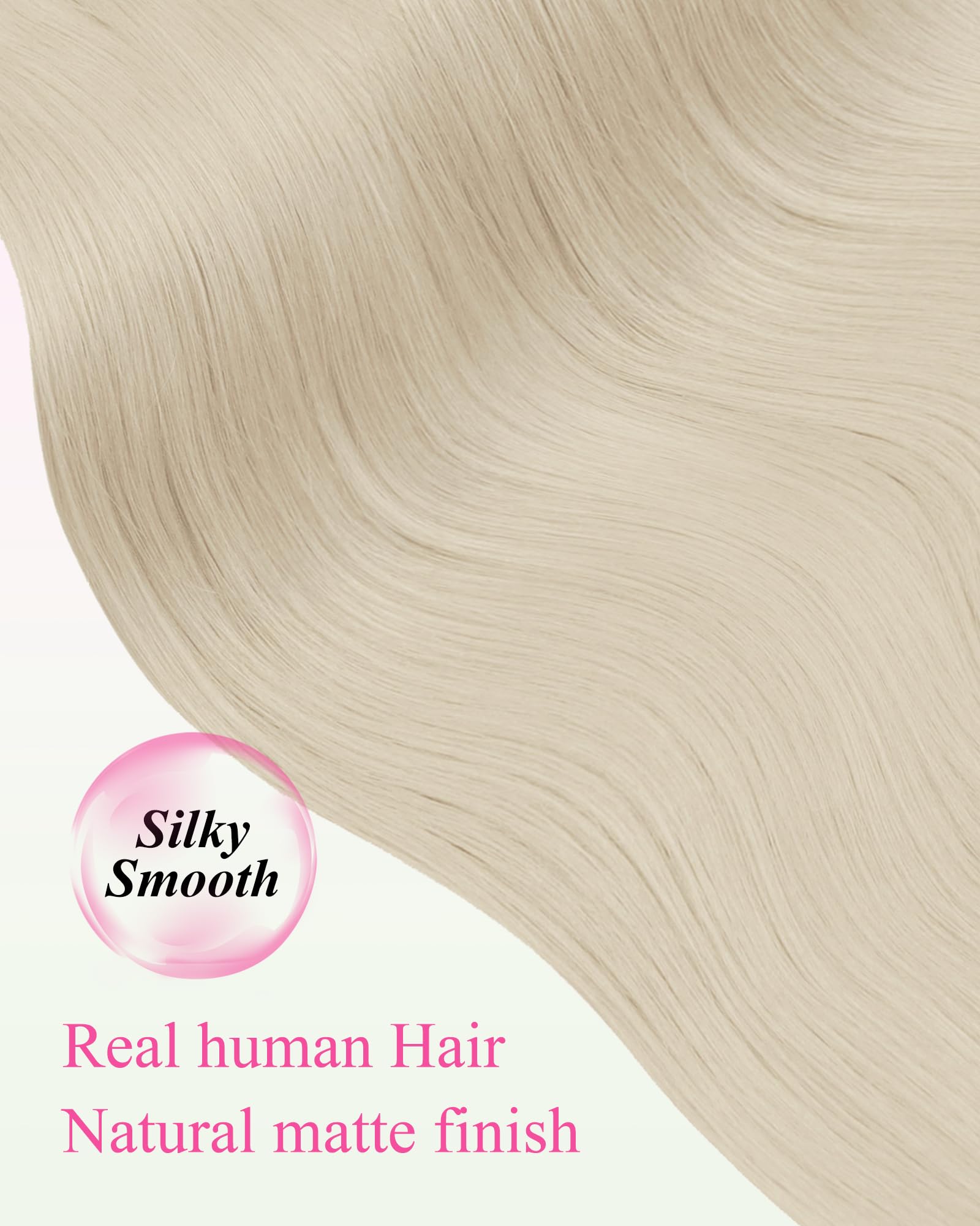 Twenty pieces of fifty grams straight platinum blonde human hair extensions spread out.