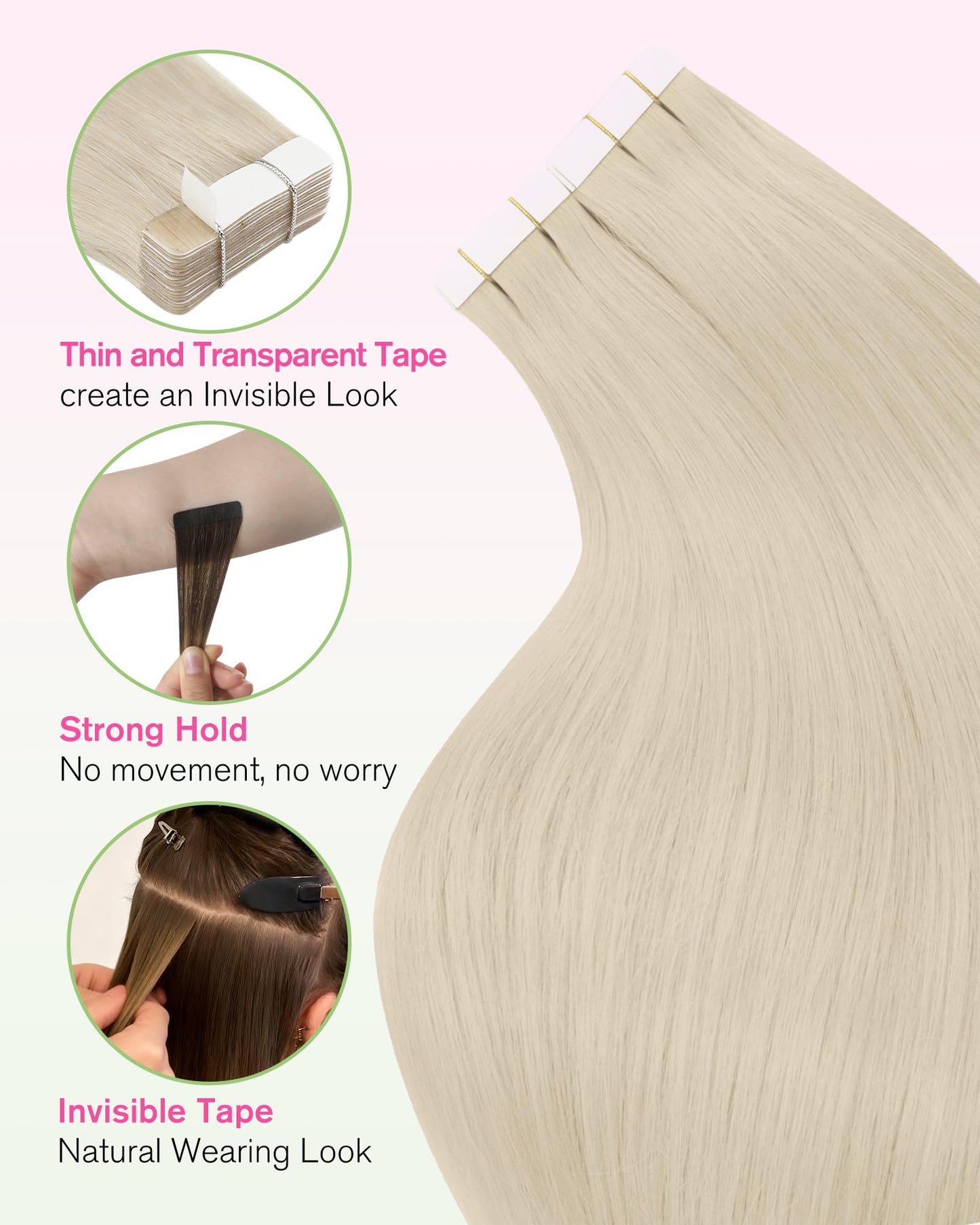 Premium imported YoungSee 24 inch real hair extensions showing the natural straight texture.