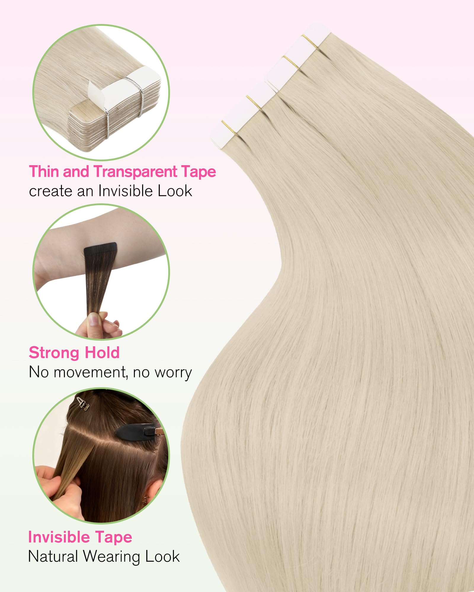 Premium imported YoungSee 24 inch real hair extensions showing the natural straight texture.