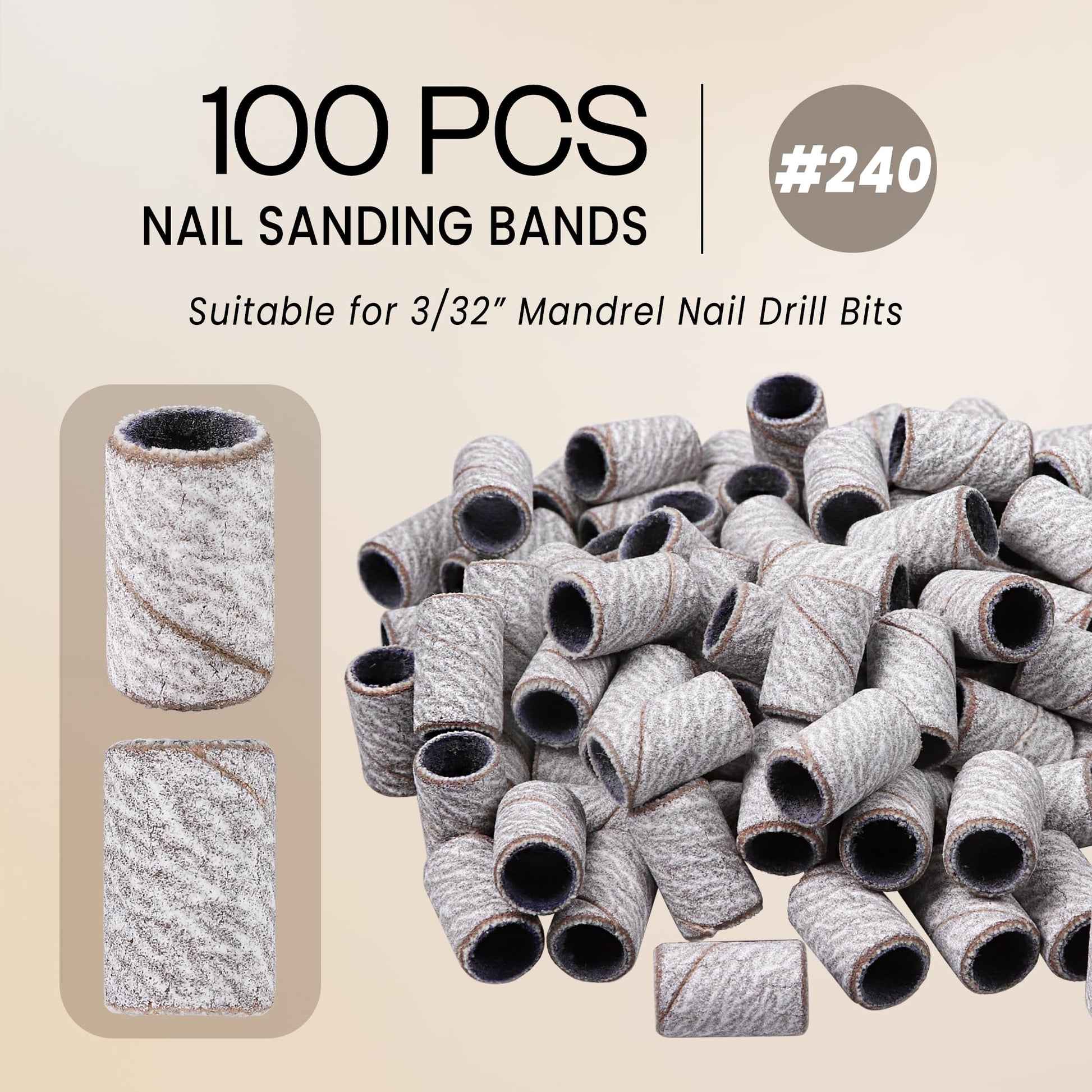 Close up of Pana 240 grit zebra sanding bands for nail drills