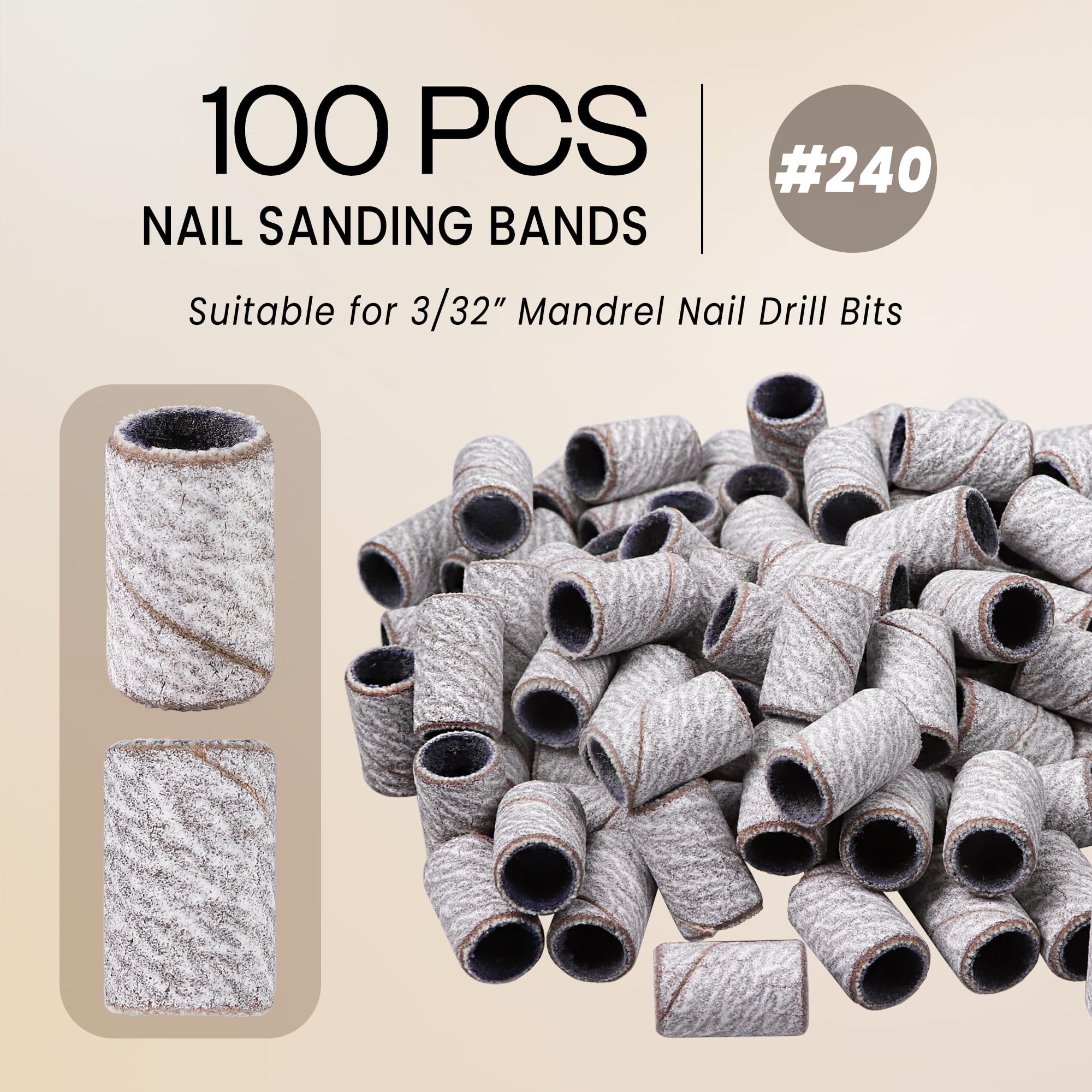 Close up of Pana 240 grit zebra sanding bands for nail drills