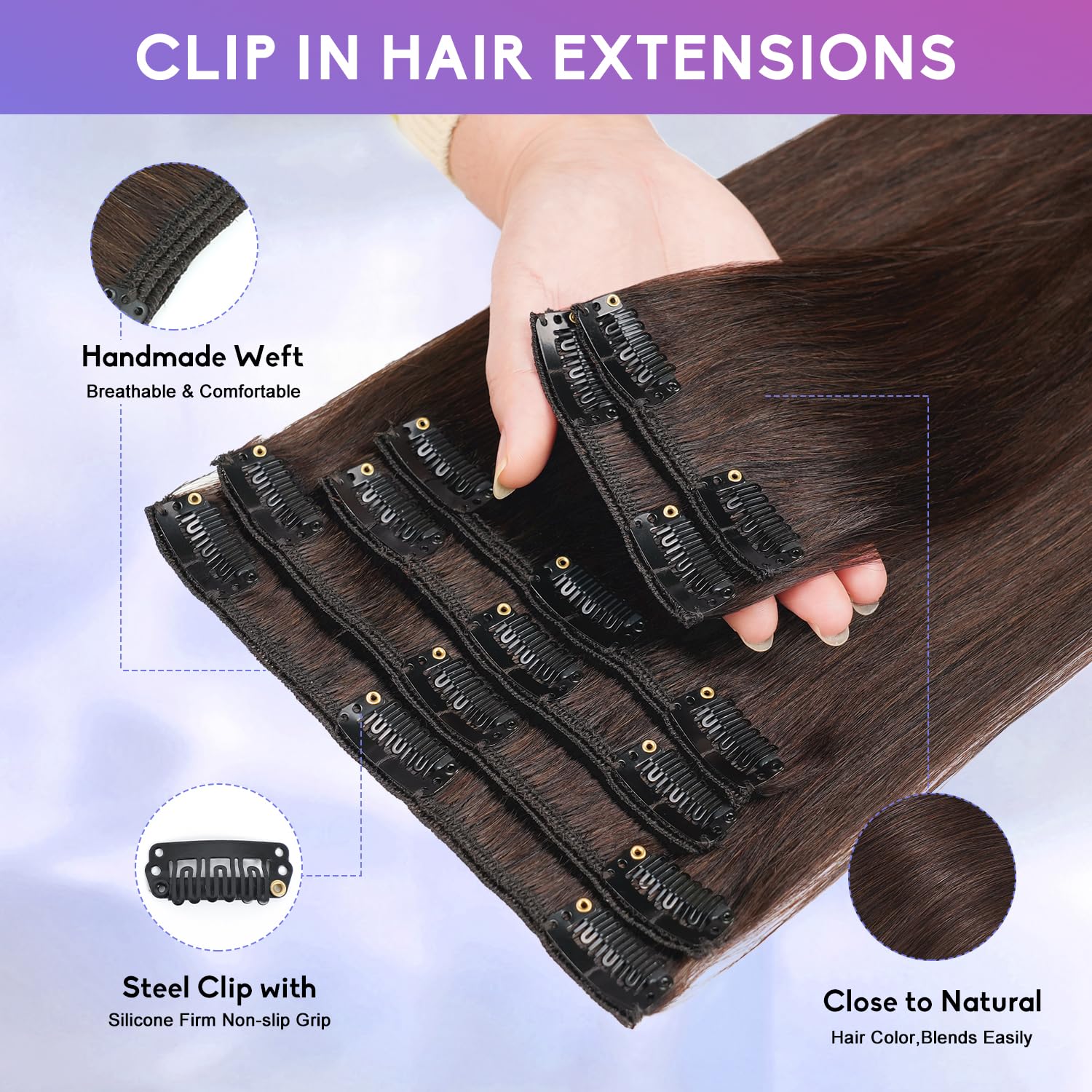 Close up view of the seamless invisible base and silicone lined pressure sensitive metal clips