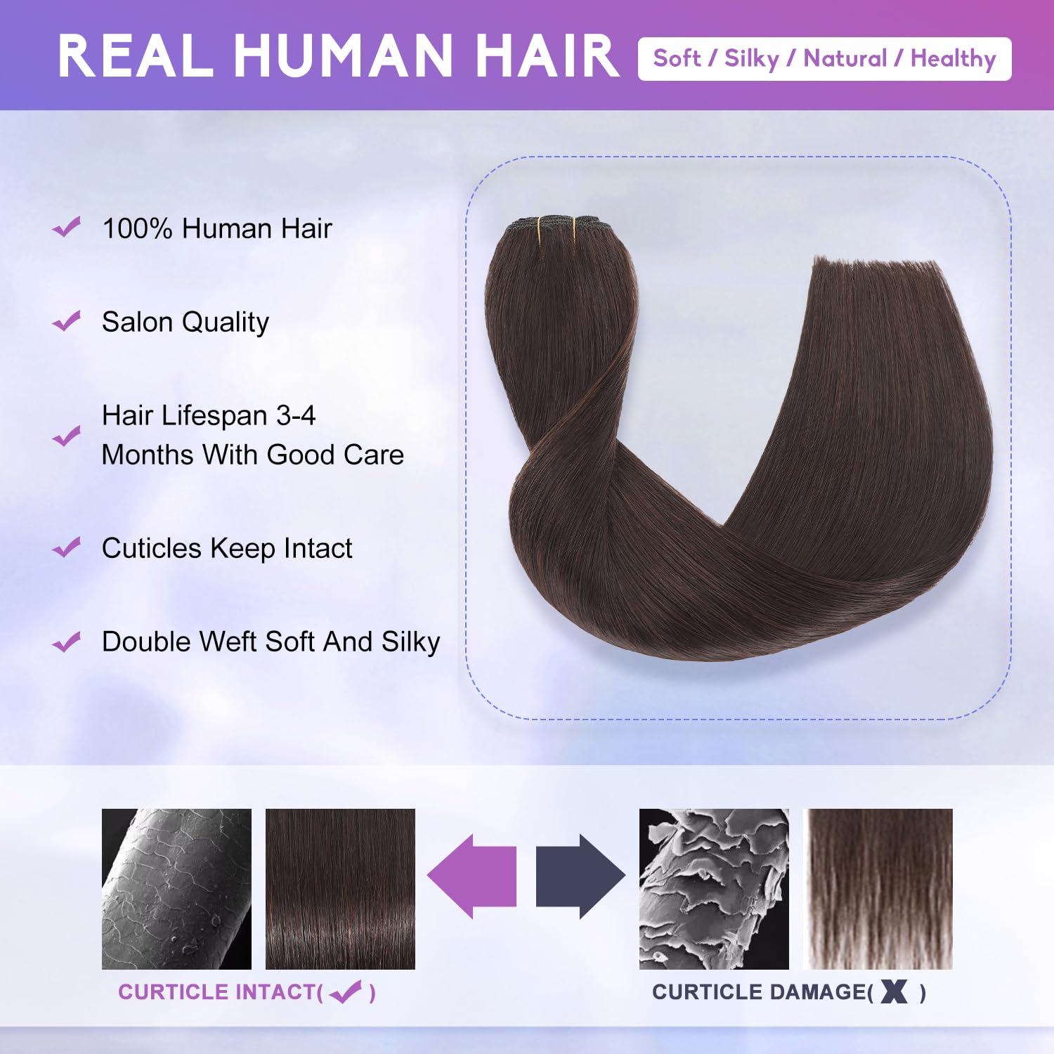 Licoville real human hair extensions showing dark brown shade matching with natural Indian hair tones