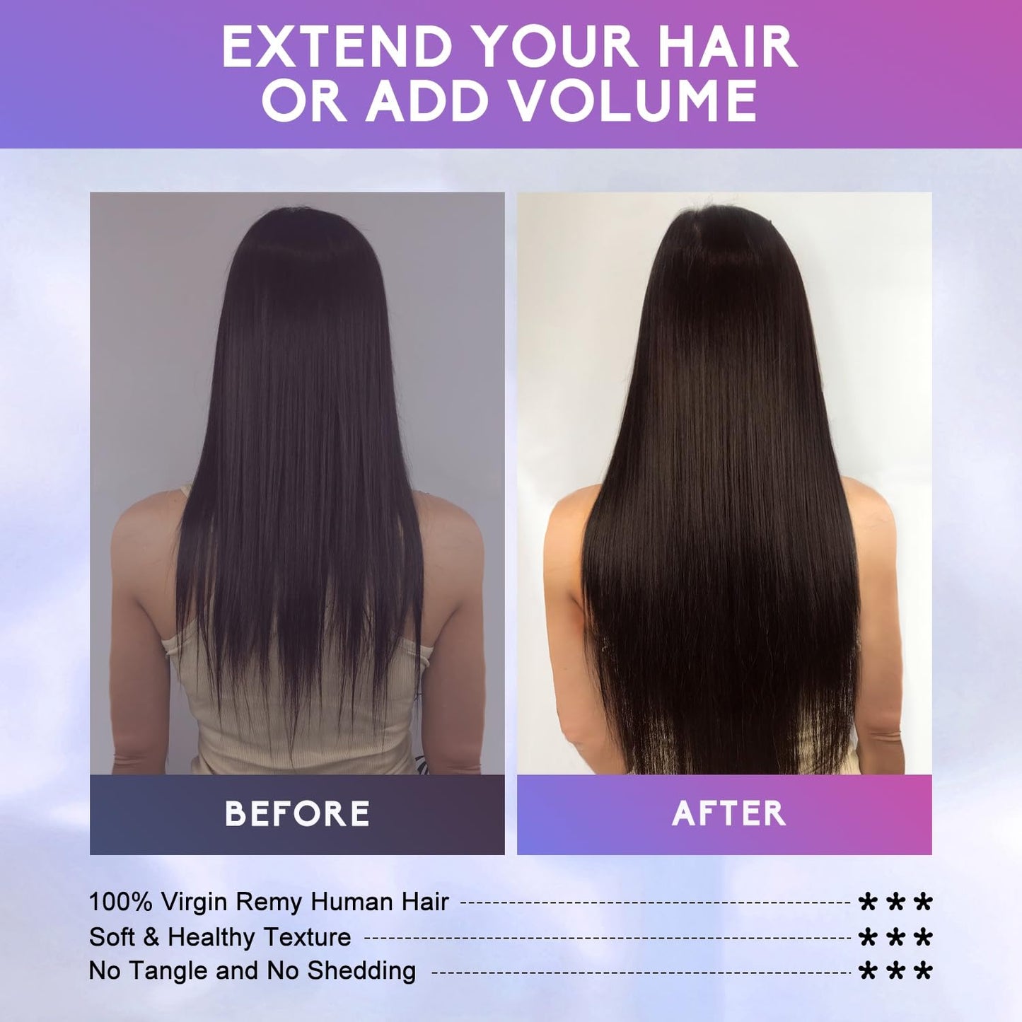 Side angle view of the premium invisible clip ins highlighting how flat they lay against the scalp