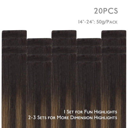 Model showcasing the back view of the 14 inch premium human hair extensions for length reference.