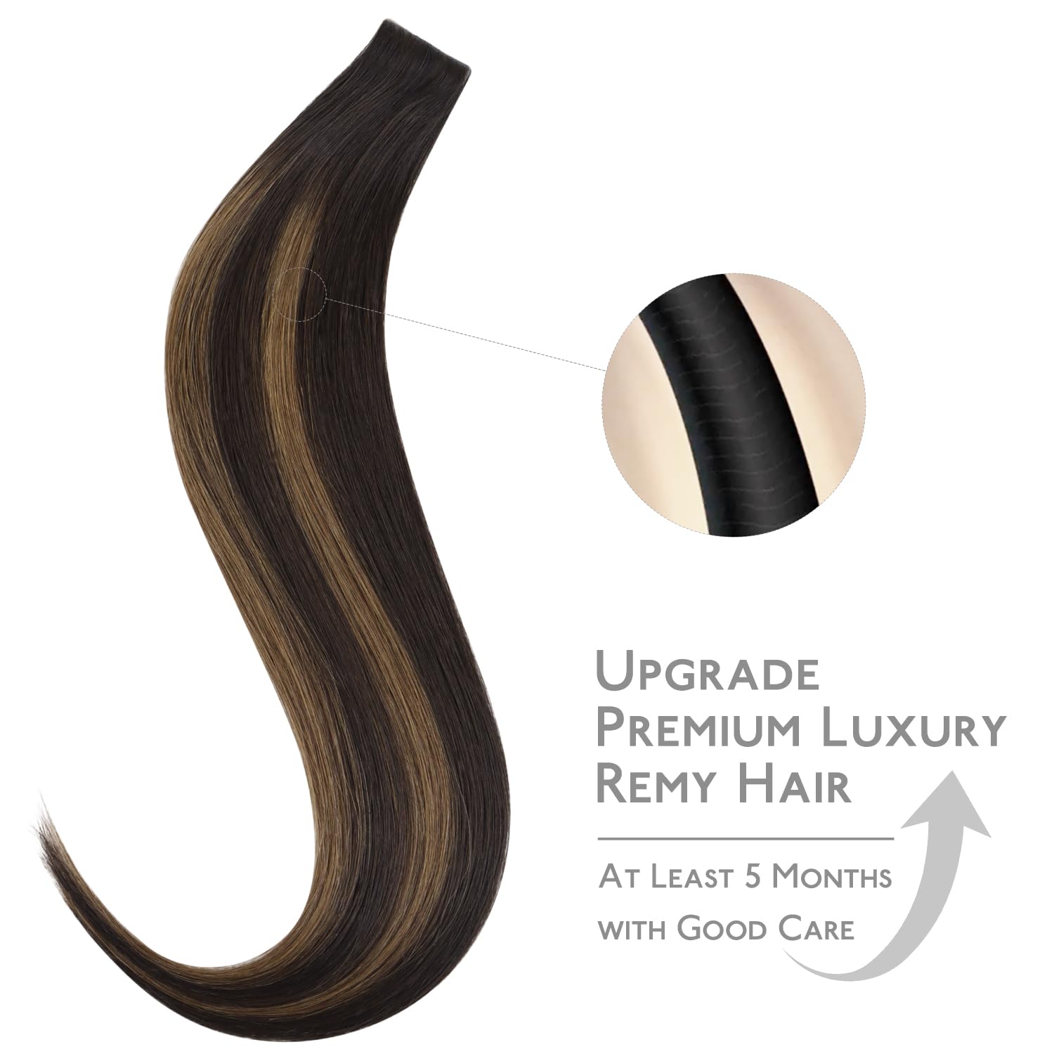 Detailed illustration of the sandwich application technique using two tape in hair pieces.