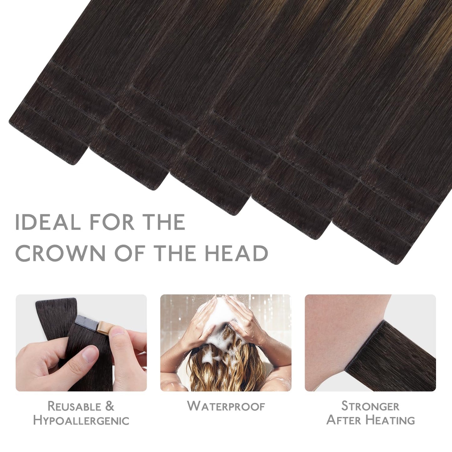 Full pack layout showing all twenty pieces of the 50 gram human hair extension bundle.