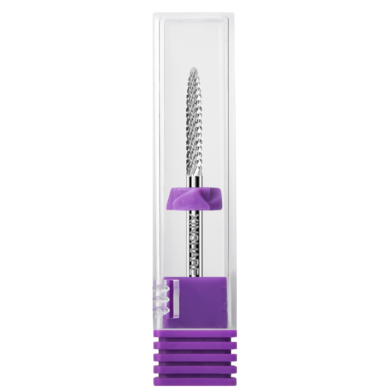 Xinshare professional cuticle remover bit displayed next to its protective storage case.