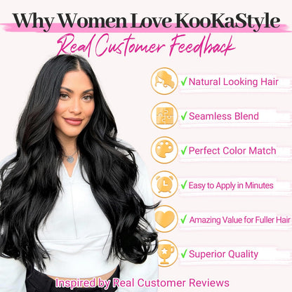 KooKaStyle synthetic hair extension material texture close up under soft lighting.