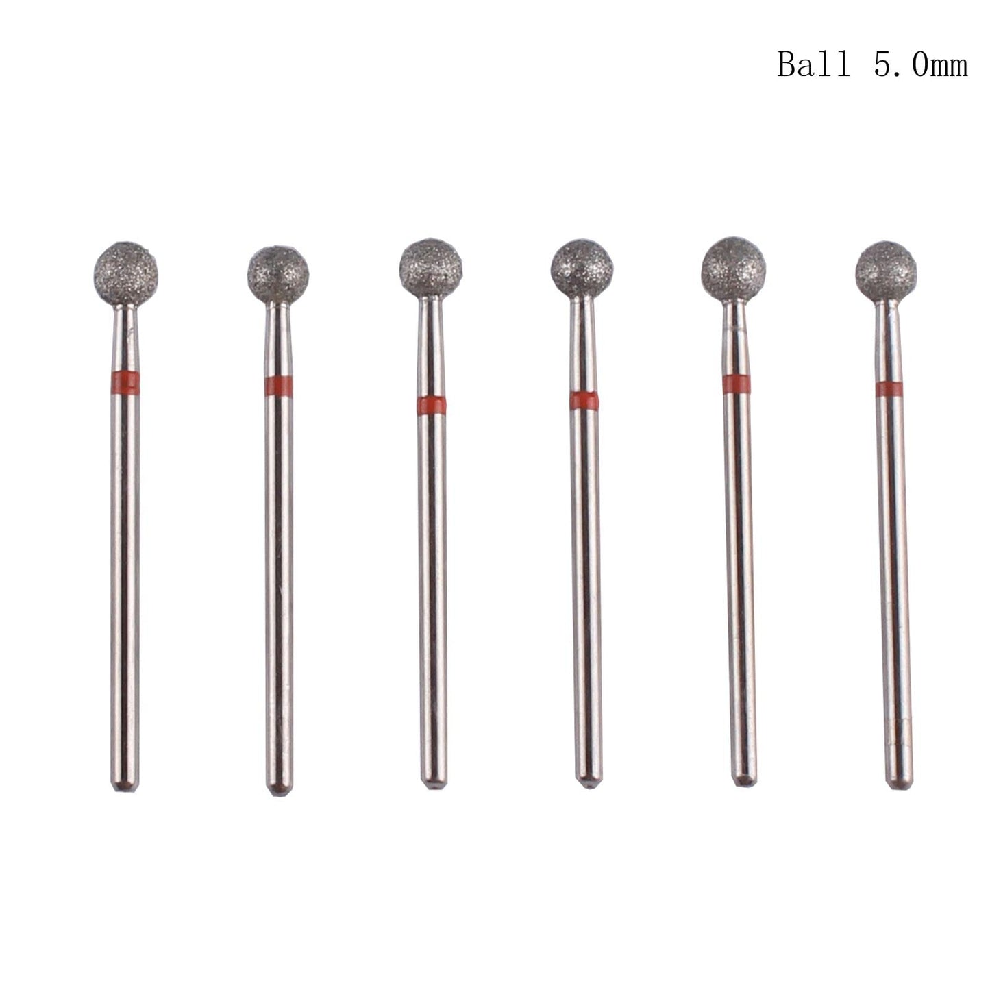 Close up view of the five millimeter diamond coated ball head on a three per thirty two inch shank