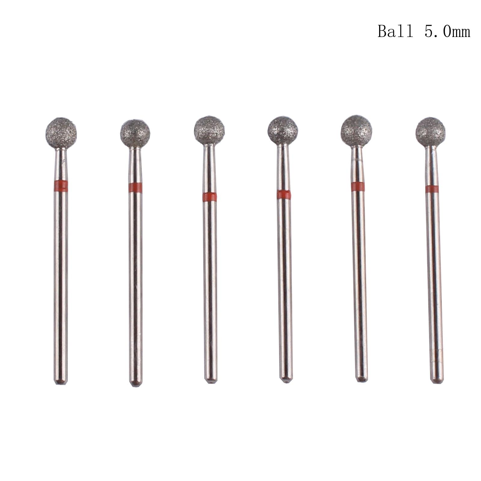 Close up view of the five millimeter diamond coated ball head on a three per thirty two inch shank