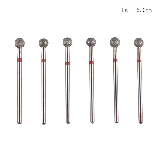 Close up view of the five millimeter diamond coated ball head on a three per thirty two inch shank