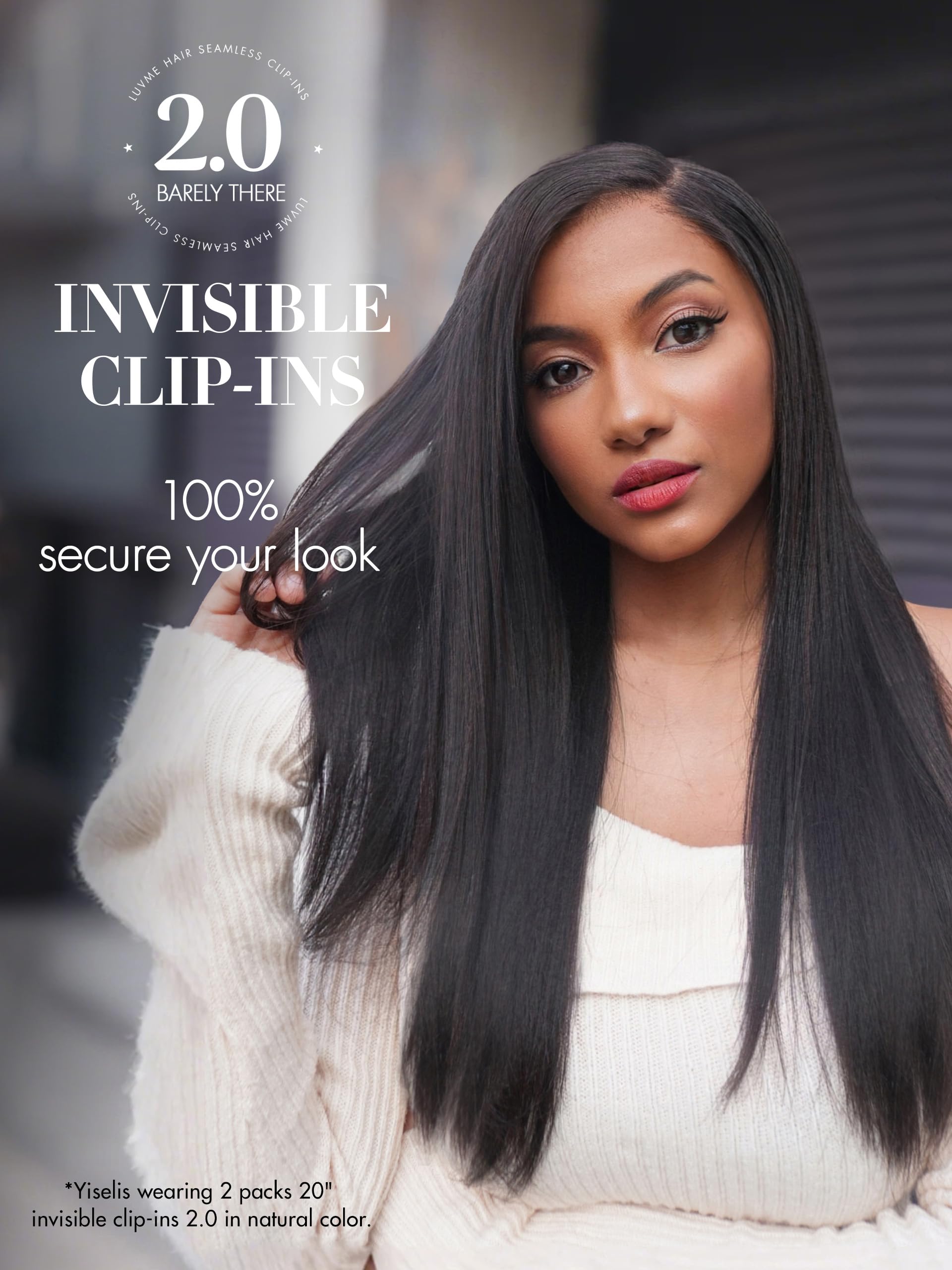 Close up of the seamless invisible PU weft design on the Remy hair clip ins.