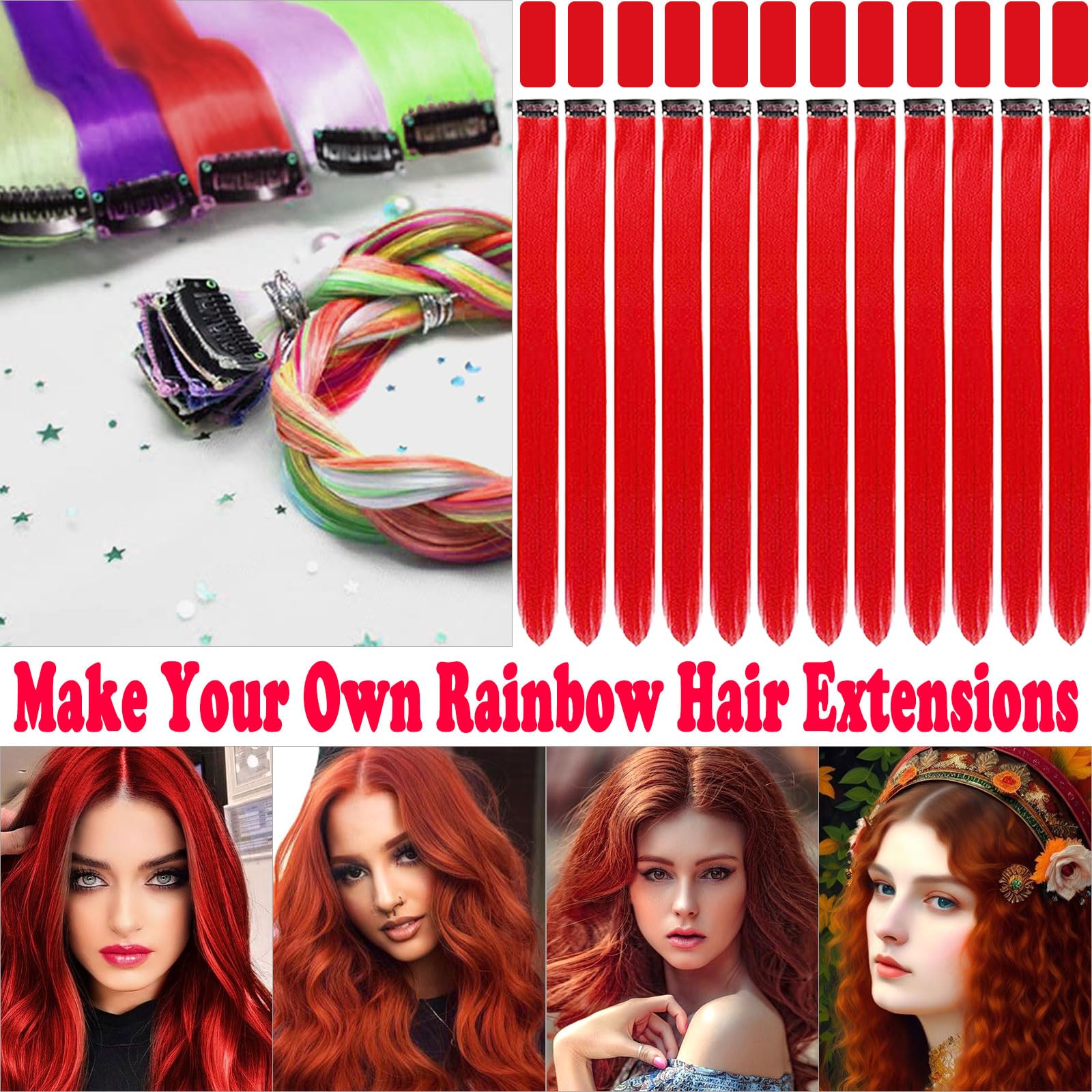 Close up view of the secure snap clip on the twenty two inch red colored hair extension
