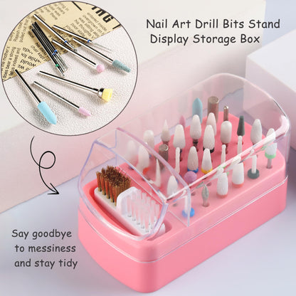 Earthiva nail bit organizer with open dustproof lid highlighting the copper wire cleaning brush
