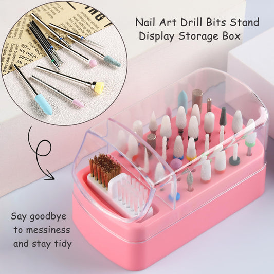 Earthiva nail bit organizer with open dustproof lid highlighting the copper wire cleaning brush