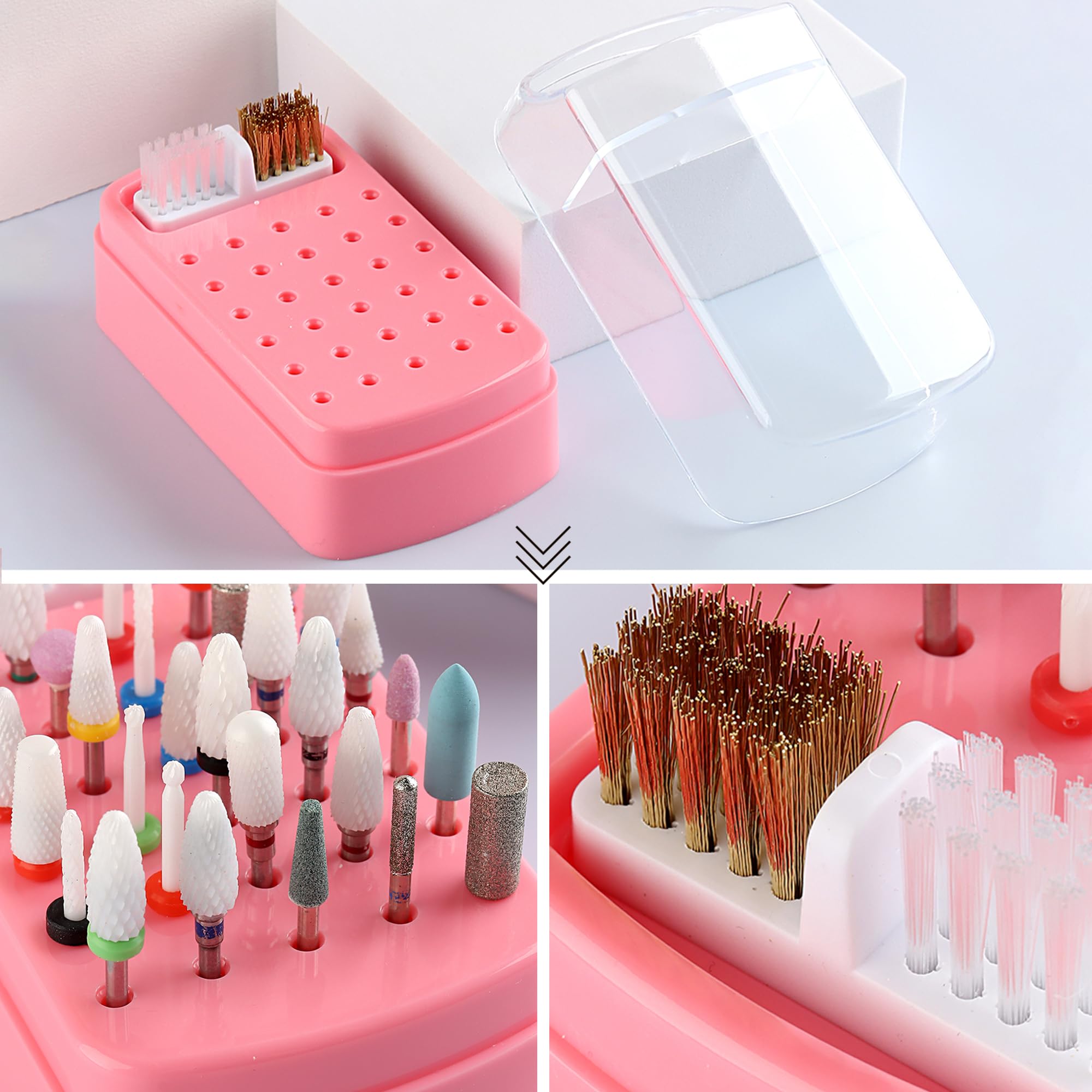 Detached cleaning brush component from Earthiva nail tool box showing copper and nylon bristles