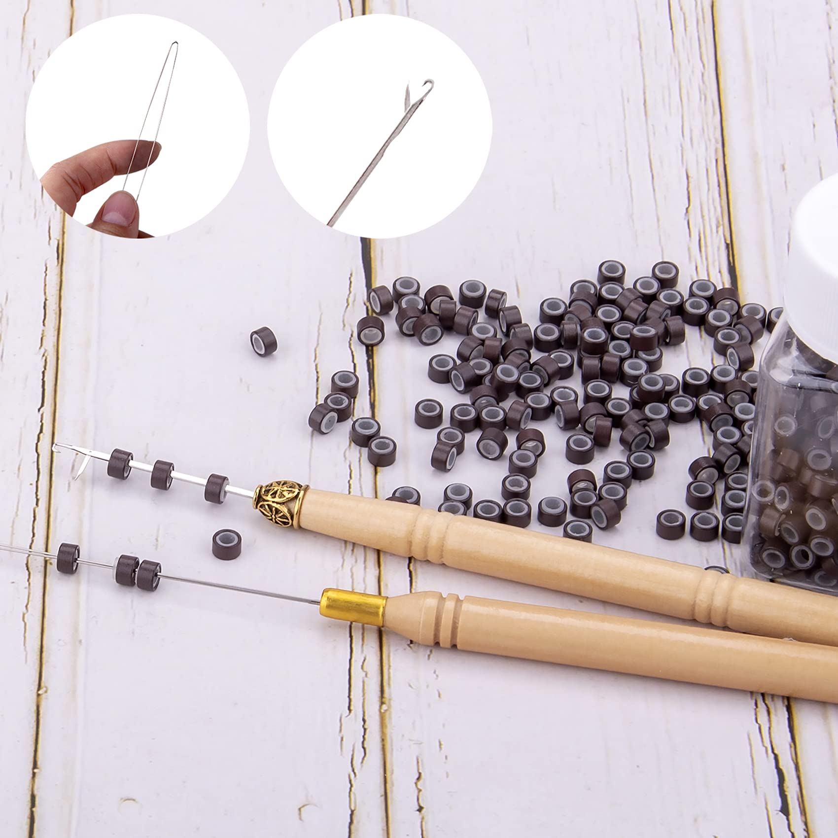 Duufin wooden handle hook needle pulling loops designed for smooth hair extension threading