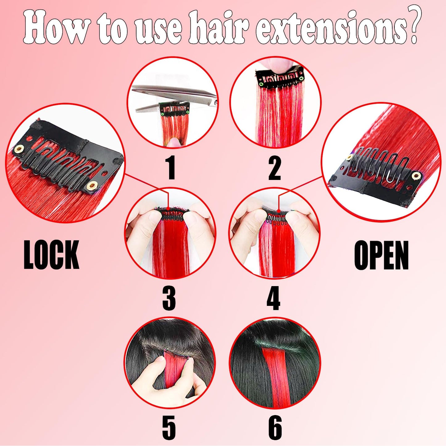 Packaging view of the Olldag twelve piece straight red clip in hair accessory set