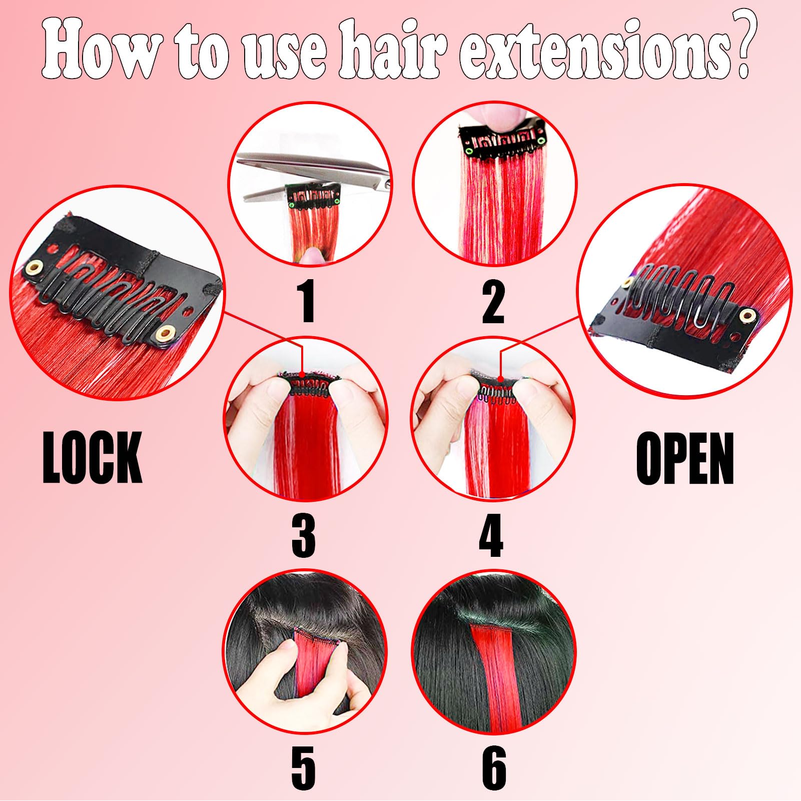 Packaging view of the Olldag twelve piece straight red clip in hair accessory set
