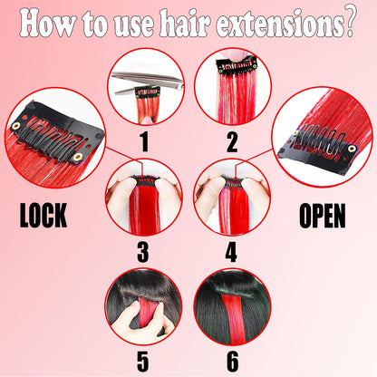 Packaging view of the Olldag twelve piece straight red clip in hair accessory set