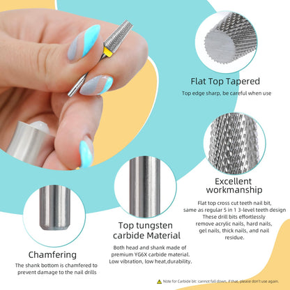 Manicure gel polish removal tool showcasing the multi level teeth pattern for acrylic filling