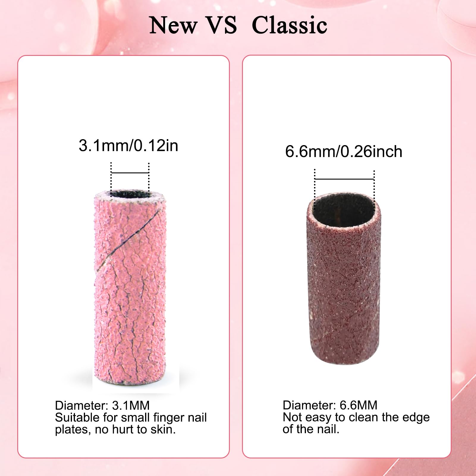 Three point one millimeter mandrel bit attachment next to rose red and zebra nail bands.