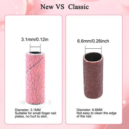 Three point one millimeter mandrel bit attachment next to rose red and zebra nail bands.