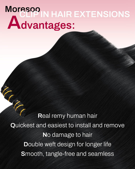 Moresoo Jet Black human hair extensions 20 inch length comparison