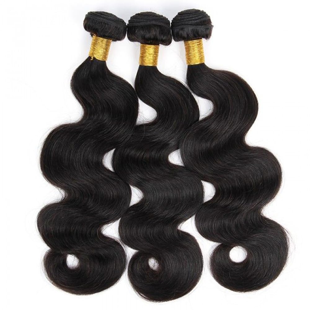 Three pieces of unprocessed Brazilian raw weave extensions in twelve fourteen and sixteen inches
