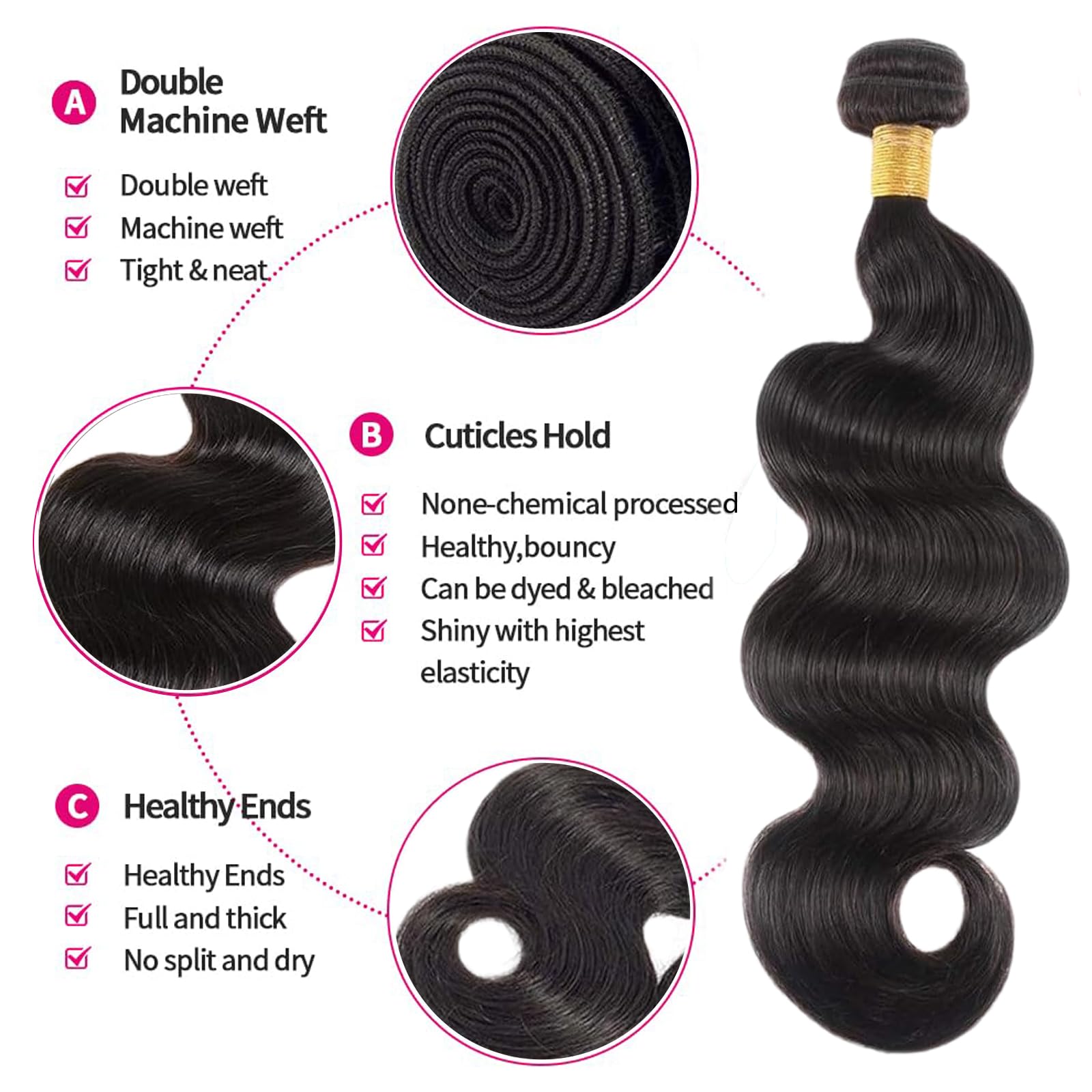 Close up view of the double weft construction on Tuheerst hair extensions