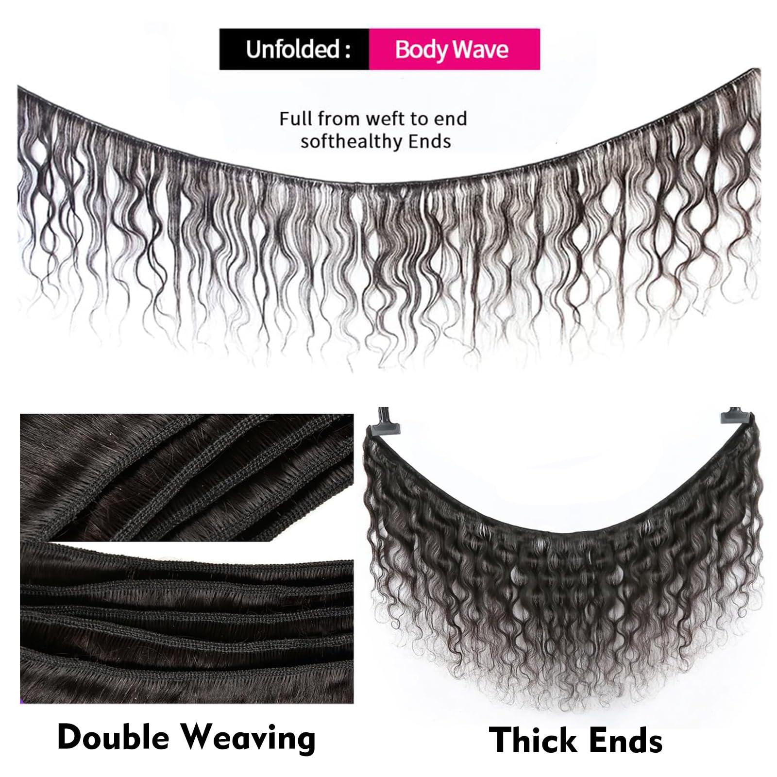 Soft and silky body wave human hair extensions for sew in installations