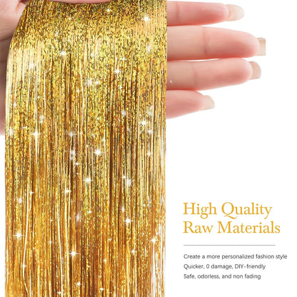Close up of fifty inch heat resistant gold fairy hair accessories.