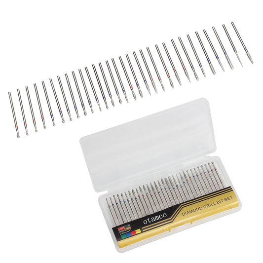Close up view of the 3 per 32 inch carbide cuticle bits illustrating various barrel and cone shapes.