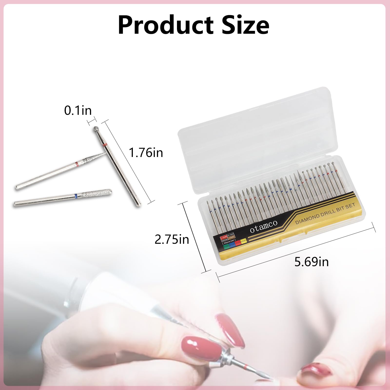 Different needle cuticle bits and ball head attachments for precision electric pedicure filing.